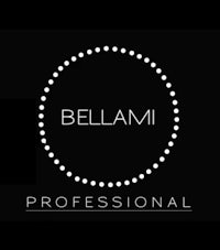 the logo for bellami professional on a black background