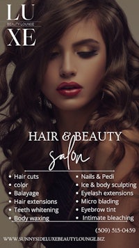 a flyer for luxxe hair and beauty salon